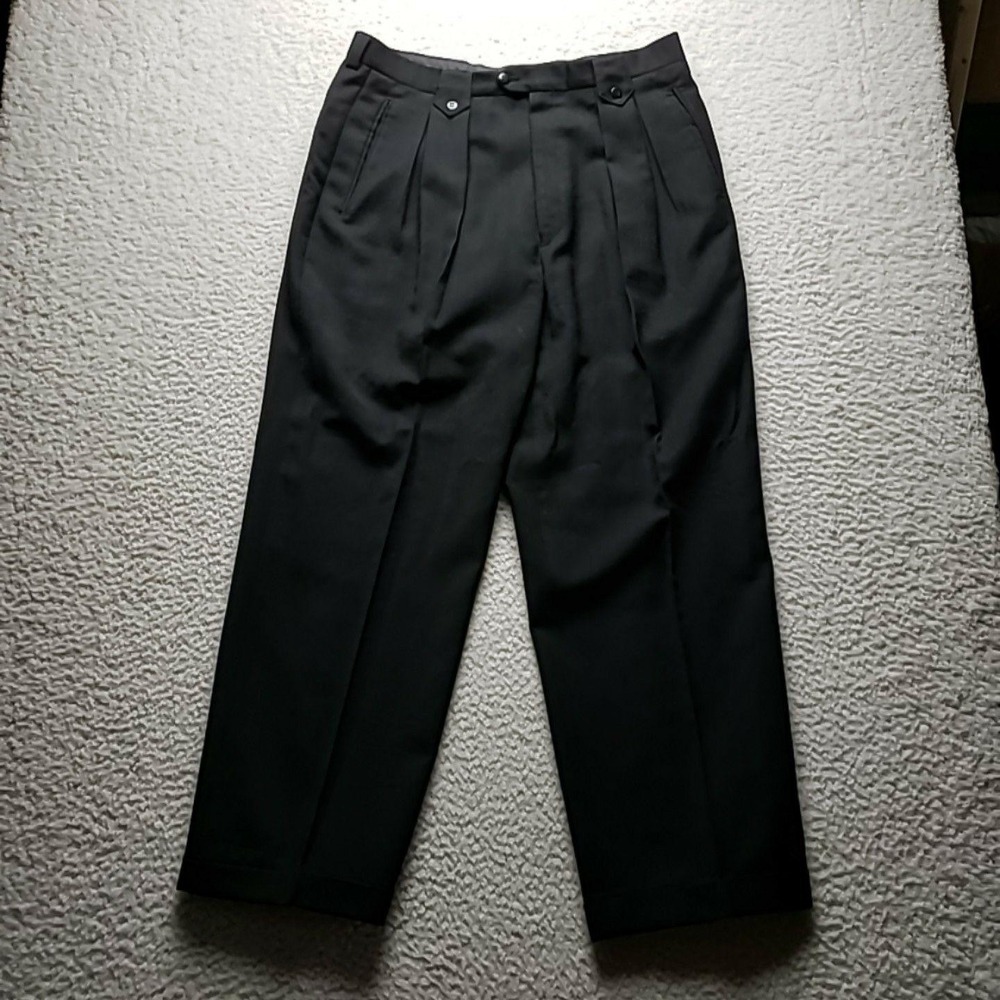 Bachrach Dress Pants Mens 33x25 Black Pleated Wool Lined Made In Italy